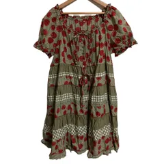 美品 PINK HOUSE ピンクハウス チェリー柄レース ミニフレアワンピース カーキ レディース 古着 中古 USED