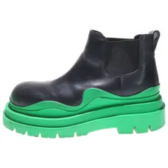 BOTTEGA VENETA (ボッテガヴェネタ) TIRE タイヤアンクル レザー チェルシー サイドゴアブーツ ブラック/グリーン 630281 VBS50