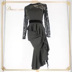 社交ダンス 衣装 ラテン スタンダード ドレス ワンピース レッスンウェア パーティドレス レディース YJFY ブラック系 黒 レース 長袖 107cm 着丈 ストレッチ ファスナー 伸縮性 女性用 おしゃれ パーティー ダンス用 体型カバー 上品