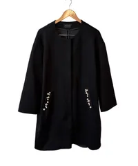 Z1726【美品】QUEENS COURT クイーンズコート　ノーカラージャケット　タグ付き　ビジュー　ロング丈　レディース　ブラック　黒　サイズ5