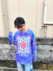 タイダイ 長袖 Tシャツ Lサイズ 曼荼羅模様 パープルブルー HD25-27