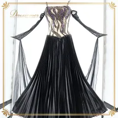 社交ダンス 衣装 DSI スタンダードドレス ワンピース ドレス スタンダード フロート プリーツ 紫 黒 デモ 競技 ダンス パーティ 発表会 上品 高級感 クロッチ ブラック系 パープル系 光沢感 フォーマル 舞台衣装 ダンスイベント オシャレ お洒落