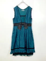 axes femme アクシーズファム サテン レース リボン ノースリーブ ワンピース sizeM/緑  ■■レディース