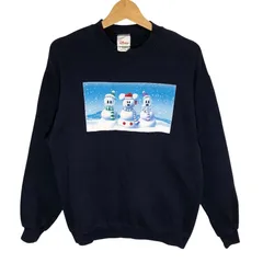 90's vintage 90年代 ヴィンテージ Disney store ディズニーストア ミッキーマウス 雪ダルマ スウェット トレーナー フロント プリント クルーネック Mサイズ ネイビー