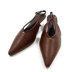 C430 【美品】 セストセンソ　SESTO  カーブヒールひとさじゴールドバックストラップパンプス　ポインテッドトゥ　ブラウン　23.5cm レディース