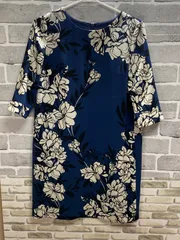 【D1-48】◇   K.T KIYOKO TAKASE   5サイズ　ワンピース　青色＆白色＆黒色　花柄