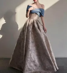 【新品?未使用】 カラードレス カクテルドレス ロングドレス ブルー系 パーティードレス オフショルダー 半袖 結婚式 二次会 発表会 演奏会