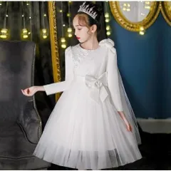 子供ドレス ピアノ発表会 結婚式 ワンピース 袖あり フォーマル 女の子 七五三 パーティードレス ジュニアドレス ベージュ 100-160