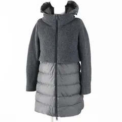 極美品◎Herno ヘルノ 2019年製 PI0822D ニット切替 フード付き ダウンコート グレー 40 ハンガー付き イタリア製 正規品 レディース