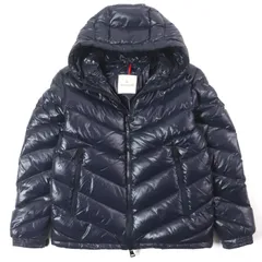 美品▼MONCLER モンクレール 19-20AW ALEIG フード付き ラバーワッペン ダブルジップアップ ダウンジャケット ネイビー 1 ハンガー付き 正規品 メンズ