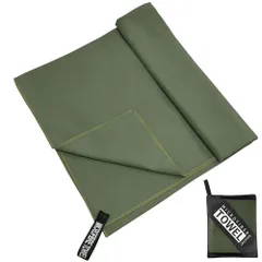 【数量限定】【大人気】収納袋付き 軽量 80x40cm 速乾 耐久性 柔らかい 超吸水 旅行タオル セイムタオル スイミングタオル (オリーブドラブ) ジムタオル スポーツタオル バスタオル マイクロファイバータオル 髪 速乾タオル