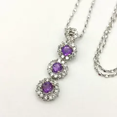 【美品】アメジスト3連デザインネックレス　SILVER　シルバー925