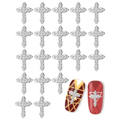 ネイルアート 3D ネイルアート ネイルアートデコレーション 十字架 ネイル クロス チャーム アクセサリー 20個セット マニキュアクラフトジュエリー作成 クロスネイルアート ダイヤモンド