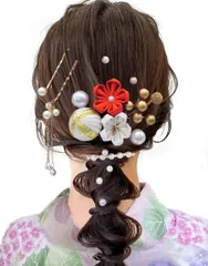 【JZOON 髪飾り】 浴衣 成人式 髪飾り 振袖 卒業式 結婚式 和装 袴 着物 和服 花嫁 ヘアアクセサリー 水引 和玉 組紐 パール J3000 A