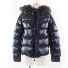 美品☆DUVETICA デュベティカ ADHARA ラクーンファー・フード付 ZIP UP ダウンジャケット ネイビー 38 正規品 レディース