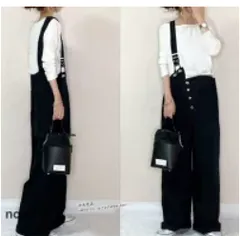 デニムサロペット ワンショルダーコットンブラック レディース  オールインワン オーバーオール ゆったり サロペットパンツ ロングパンツ マキシ丈 ワイドパンツ