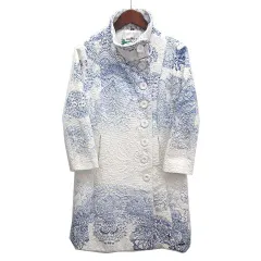 デシグアル Desigual 植物柄 ジャガード コート ABRIG DIANA ホワイト ブルー 白 青 40 51E29D9