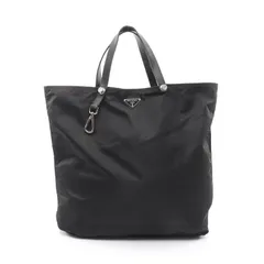 プラダ PRADA トートバッグ ブラック ナイロン サフィアーノレザー トライアングルロゴ トートバッグ レディース Used C