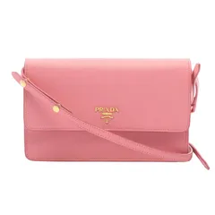 プラダ PRADA ショルダーバッグ ピンク サフィアーノレザー ロゴ ショルダーバッグ レディース Used B