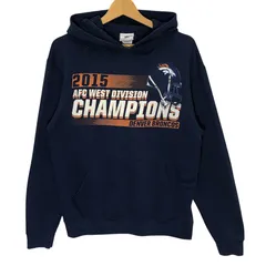 NFL TEAM APPAREL 2015 CHAMPIONS ブロンコス パーカー フーディー プルオーバー フロントプリント Mexico製 Mサイズ ネイビー