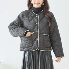 ★SALE★現品限り★【TRUBE】キルティングブルゾン ブラック (N22-205A)レディース 婦人服 ノーカラー コート アウター おしゃれ 上品 大人可愛い きれいめ 秋 冬 春 ママ 20代 30代 40代 50代 (M～L)