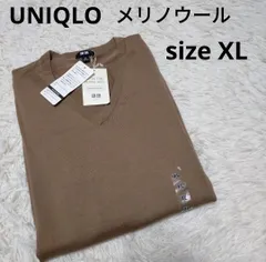 UNIQLO メリノウール Vネック セーター XL メンズ ブラウンベージュ エクストラファインメリノ ウォッシャブル 洗える ニット 薄手 Ｖカラー ユニクロ 毛100