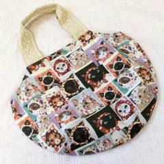 猫柄　ショルダーバッグ　ハンドメイド　丸型　巾掛け猫