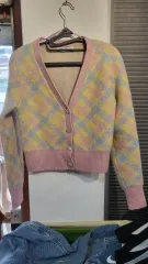 ZARA ピンク イエロー アーガイル カーディガン