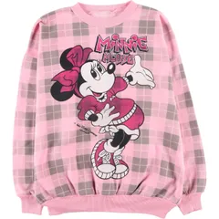 古着 MINNIE MOUSE ミニーマウス チェック柄 大判プリント キャラクタースウェットシャツ トレーナー レディースXL相当/eaa419114