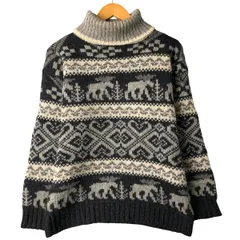 古着 80~90年代 エディーバウアー Eddie Bauer 黒タグ 総柄 トナカイ柄 タートルネック ノルディックセーター メンズS相当/eaa596058