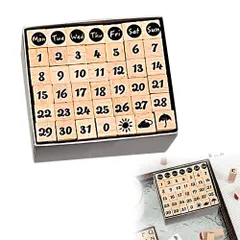 新品 JetWave 木製スタンプ 手帳 スタンプ 42個セット 数字 曜日 天気 基本デザイン 手帳やDIYに最適 ミニ シンプル 飾り