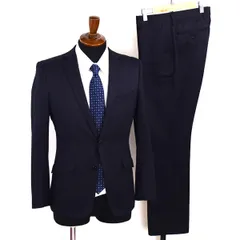 スーツセレクト シルク混 2つボタン シングルスーツ S Y4 ダークネイビー ストライプ ノータック 袖口4つ釦 開き見せ BLTX1421 春秋 5XL087 【送料無料】【中古】【メンズビジネス】202512