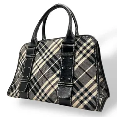 美品 BURBERRY BLUE LABEL バーバリー ブルーレーベル ノバチェック ハンドバッグ キャンバス レザー ブラック ホワイト グレー トップハンドル 通勤 通学 レディース D2