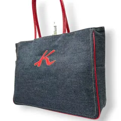 【美品】キタムラ Kitamura デニム トートバッグ ハンドバッグ A4サイズ収納可 自立可 ワンショルダー Kロゴ 刺繍 インディゴ ネイビー レッド 赤 レザー 本革 異素材 カジュアル ビンテージ クラシック エレガント 横浜 元町 鞄 カバン U9