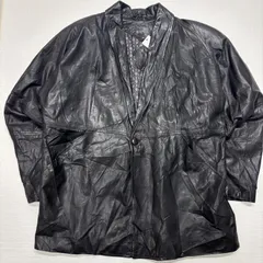 コロンビア製 本革 レザージャケット 黒 変形デザイン ショールカラー ワンボタン ビッグシルエット モード アート系 裏地総柄 ユーロ古着 ミセス レディース メンズ ユニセックス【6024ST】