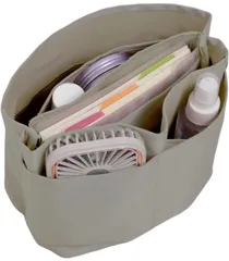 バッグインバッグ 小さめ インナーバッグ 縦型 【バックの中を簡単に整理整頓可能】 (グレージュ, Sサイズ)