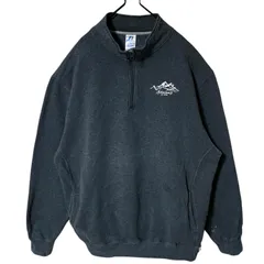 2XL ワンポイント リバースウィーブ グレー ハーフジップ オーバーサイズ 刺繍 ラッセルアスレティック トレーナー スウェット レディース ユニセックス メンズ 古着 長袖