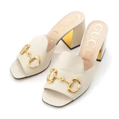 グッチ ホースビット ヒール ミュール サンダル シューズ ホワイト 38【中古】