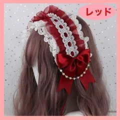 ロリータ ヘッドドレス レース パール リボン コスプレ ヘアアクセサリー