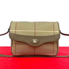 極 美品 Burberrys バーバリーズ ノバチェック 柄 シャドーホース ロゴ キャンバス レザー 本革 ショルダーバッグ ブラウン カーキ 89627