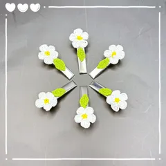 【手編みでほっこり】白い小さなお花のヘアクリップ 6個セット