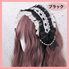 ロリータ ヘッドドレス レース パール リボン コスプレ ヘアアクセサリー