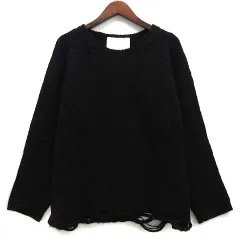 ホワイトマウンテニアリング White Mountaineering ダメージ クルーネック ニット セーター ウール DAMAGED CREW NECK KNIT ブラック 黒 2 WM1773602のサムネイル