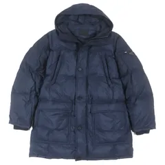 美品▼PRADA プラダ 20AW SGH047 トライアングルロゴ 三角プレート フード付き ダブルジップアップ ダウンコート ネイビー XXL 正規品 メンズ