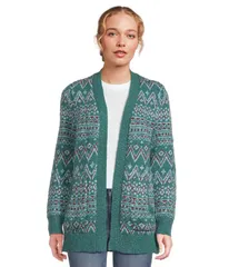 エルエルビーン レディース アウター ニット・セーター コットン カーディガン LLBean Cotton Ragg Sweaters Open Cardigan Fair Isle Shade Teal Fair ティール