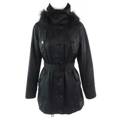 美品△BURBERRY LONDON バーバリーロンドン 中綿ライナー ファー・フード付き ジップアップ コート ブラック 38 正規品 レディース