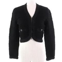 極美品△CHANEL シャネル 21P P70500 コットン100％ ココマークボタン ココボタン クロップド ニットカーディガン ブラック 36 保存袋付き イタリア製 正規品 レディース