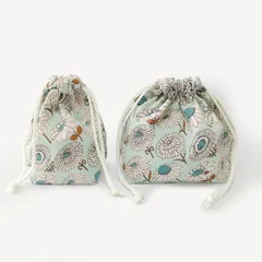 給食袋 コップ袋 2点セット 女の子 北欧花柄 くすみブルー 入園入学 小学生