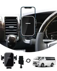 Cartist トヨタ ハイエース 200系 4型/5/6型 専用 スマートフォン スマホ ホルダー 携帯 ホルダー スマホスタンド 鏡面 片手操作 360度回転 車載ホルダー 固定 取付簡単 Bタイプ (Black)