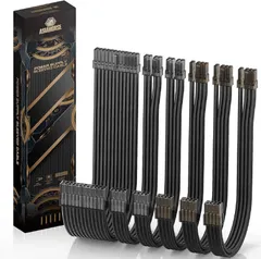 AsiaHorse PC電源延長スリーブケーブル 半透明の黒 [16AWG高性能銅コア] PSU 延長ケーブル 6本 & 30CM 3本の8ピンGPU延長ケーブル 2本の8ピンCPU延長ケーブル 1本の24ピンATX電源延長ケーブル 柔軟で管理が容易です 延長